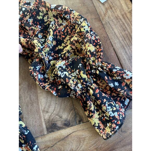 Adyson Parker ADY P Black & Yellow Orange‎ Floral Top w/ Ruffles, Size XSmall - Picture 6 of 6